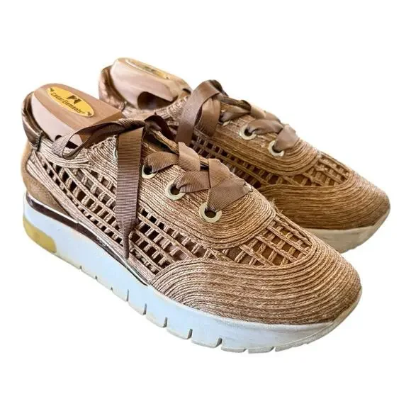 Softwaves Kaki Sneakers Platform Woven Raffia Rose Gold Womens 8 - Picture 6 of 8